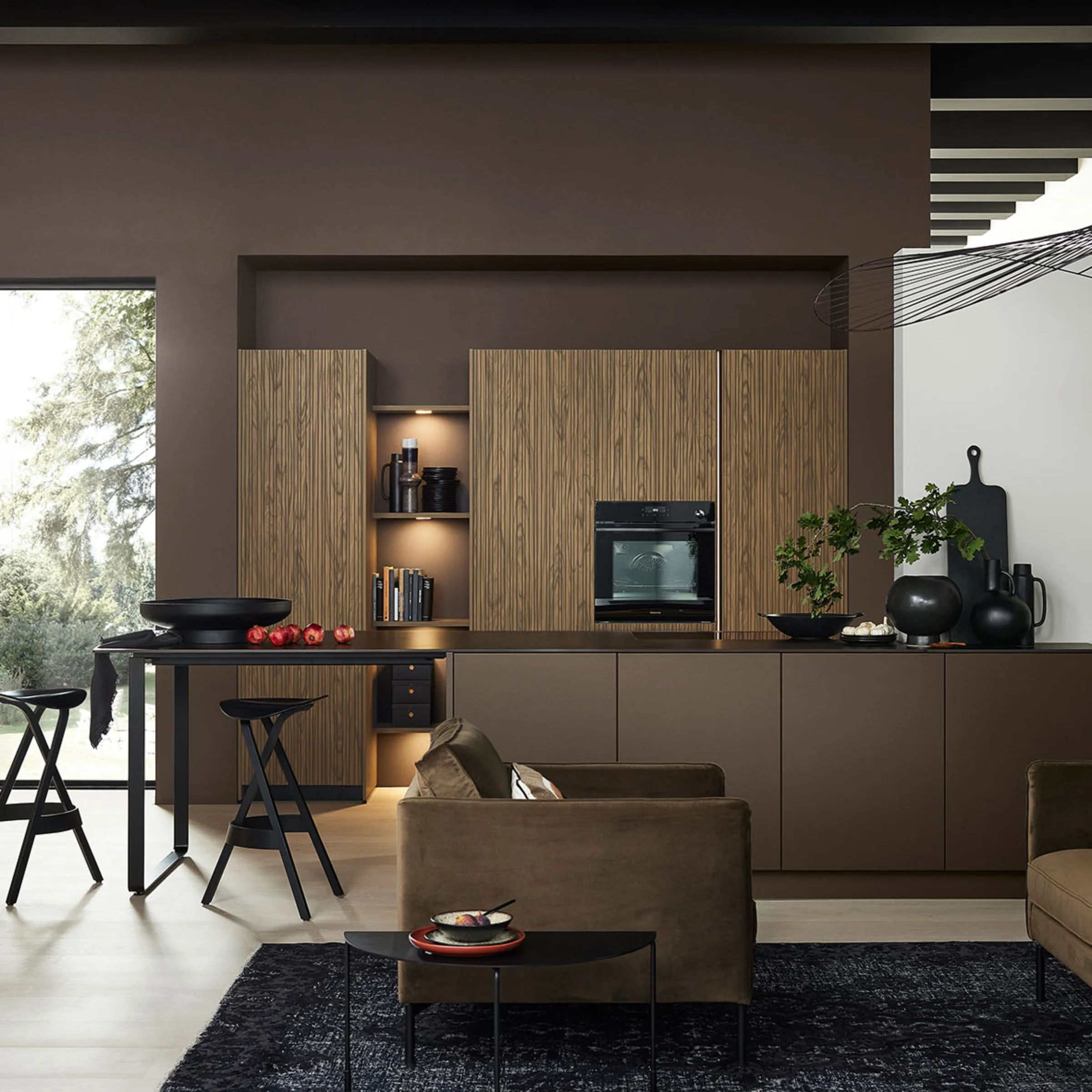 Nolte ARTLINE kitchen, stripe wood choco front