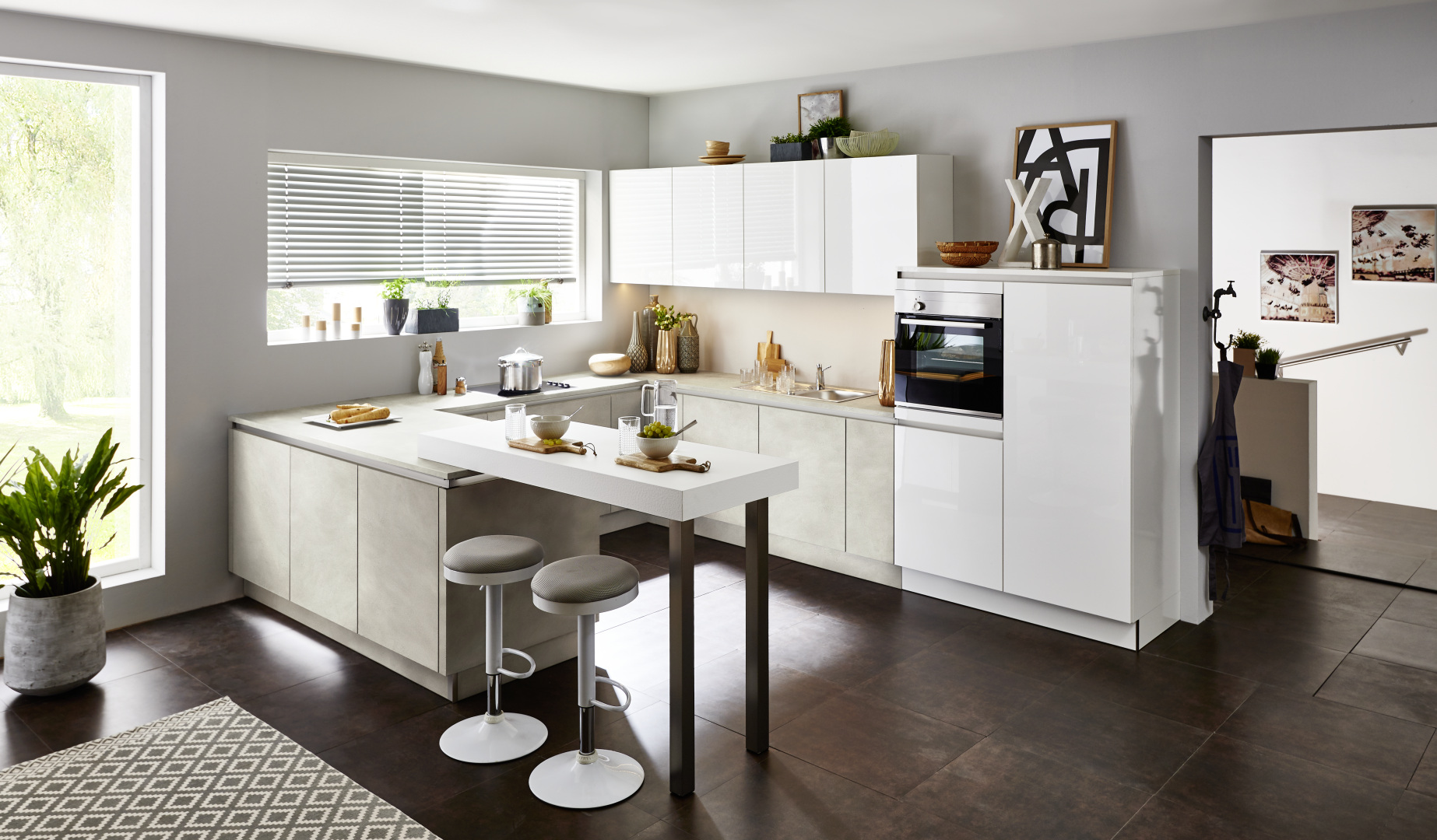 Nolte LUCCA kitchen, sapphire grey cement look with white